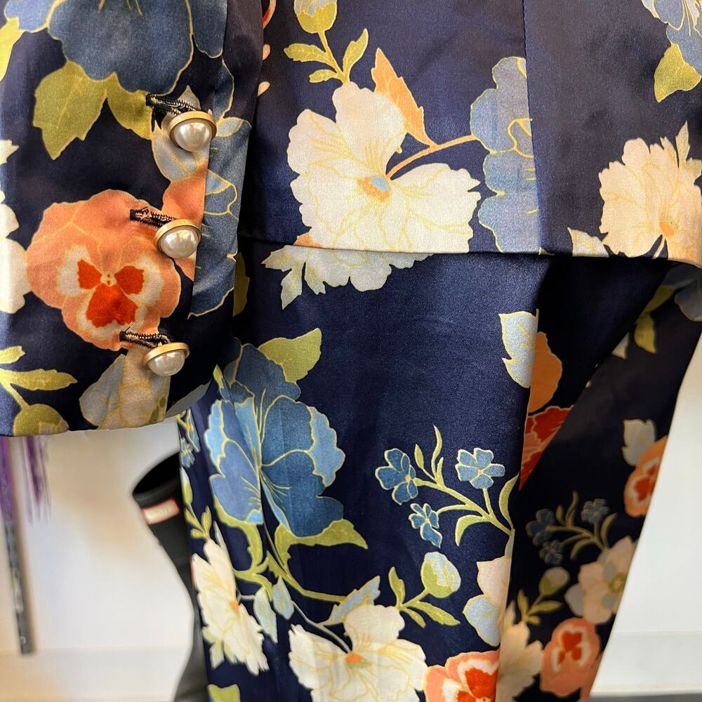 The Sang XS Floral Blazer Pants Suit Set Navy Blue Career Wedding Outfit GUC - Picture 9 of 11